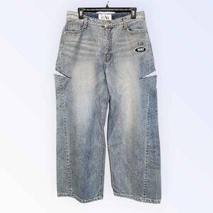 Korea Fashion- Side Slit Cut Loose Fit Jean ( Waist 32")